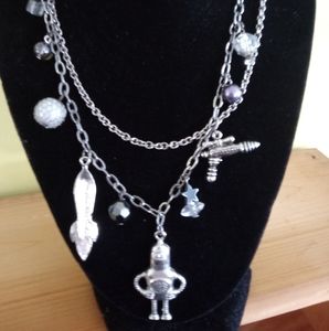 "Silver" space- age inspired charm neclace